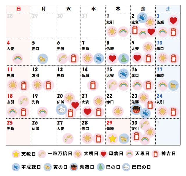 2027年4月の吉日カレンダー