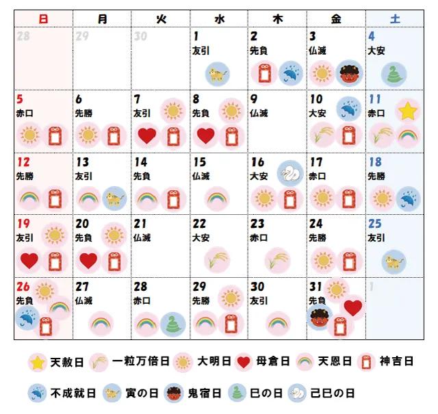 2027年12月の吉日カレンダー